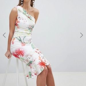 Lipsy lace one shoulder flippy hem midi dress